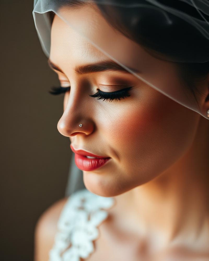 Bridal makeup with delicate veil